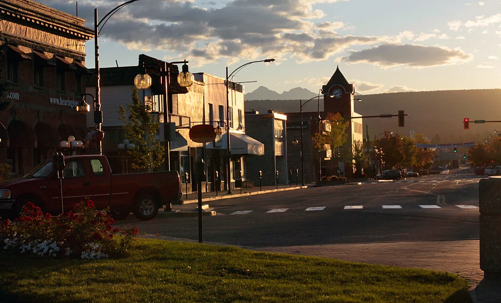 Archival photograph of downtown Cranbrook, British Columbia, at dawn in September 2009