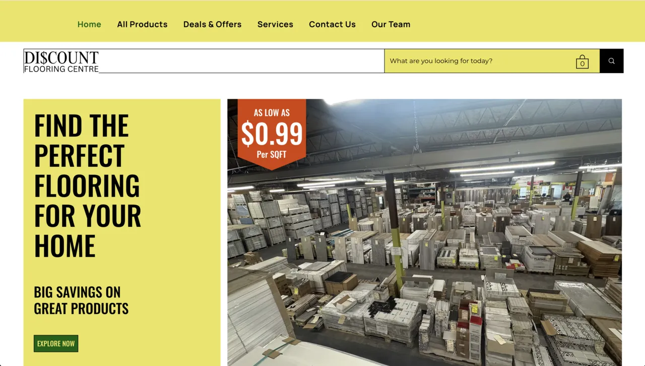 Discount Flooring Moncton website - custom desktop design by GrowLocal Labs