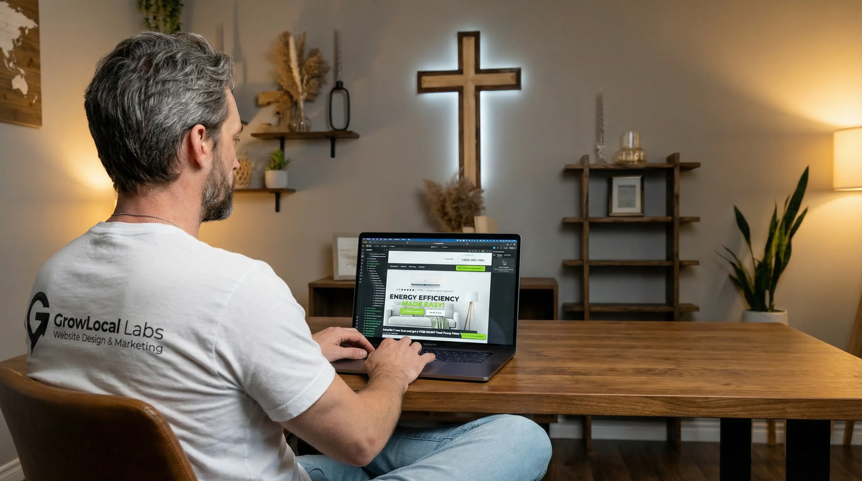 GrowLocal Labs founder Nathan working on a client website in Greater Moncton
