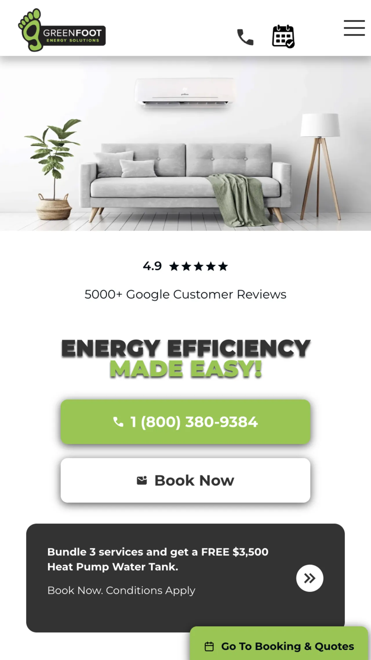 Greenfoot Energy Solutions website displayed on a mobile phone