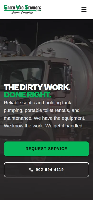 GreenVac Services website displayed on a mobile phone