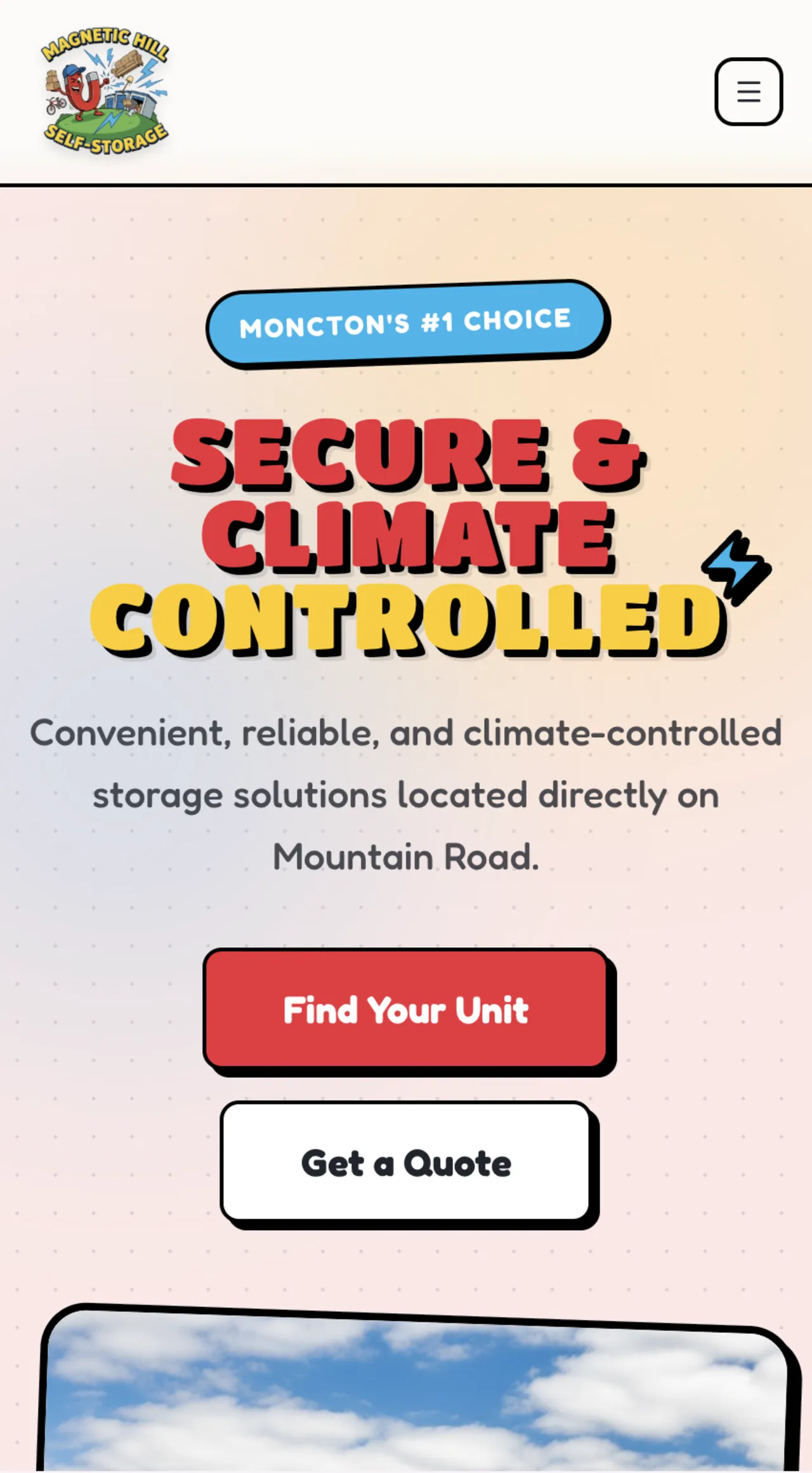 Magnetic Hill Self Storage website displayed on a phone
