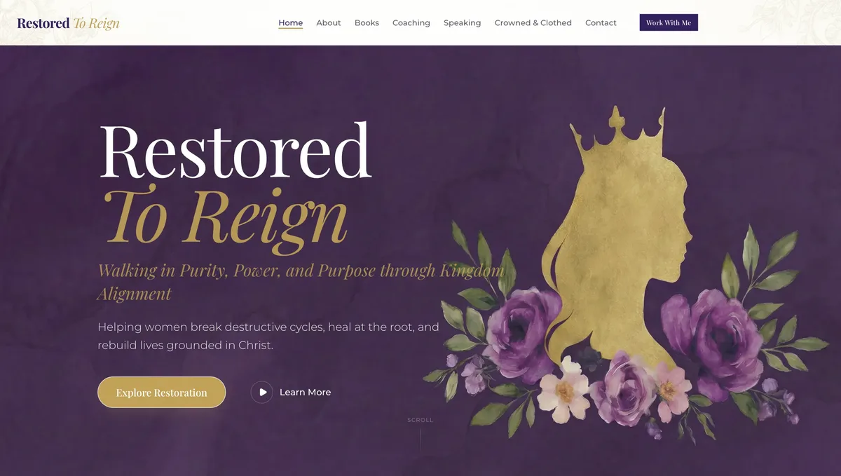 Restored To Reign apparel website - custom desktop design by GrowLocal Labs